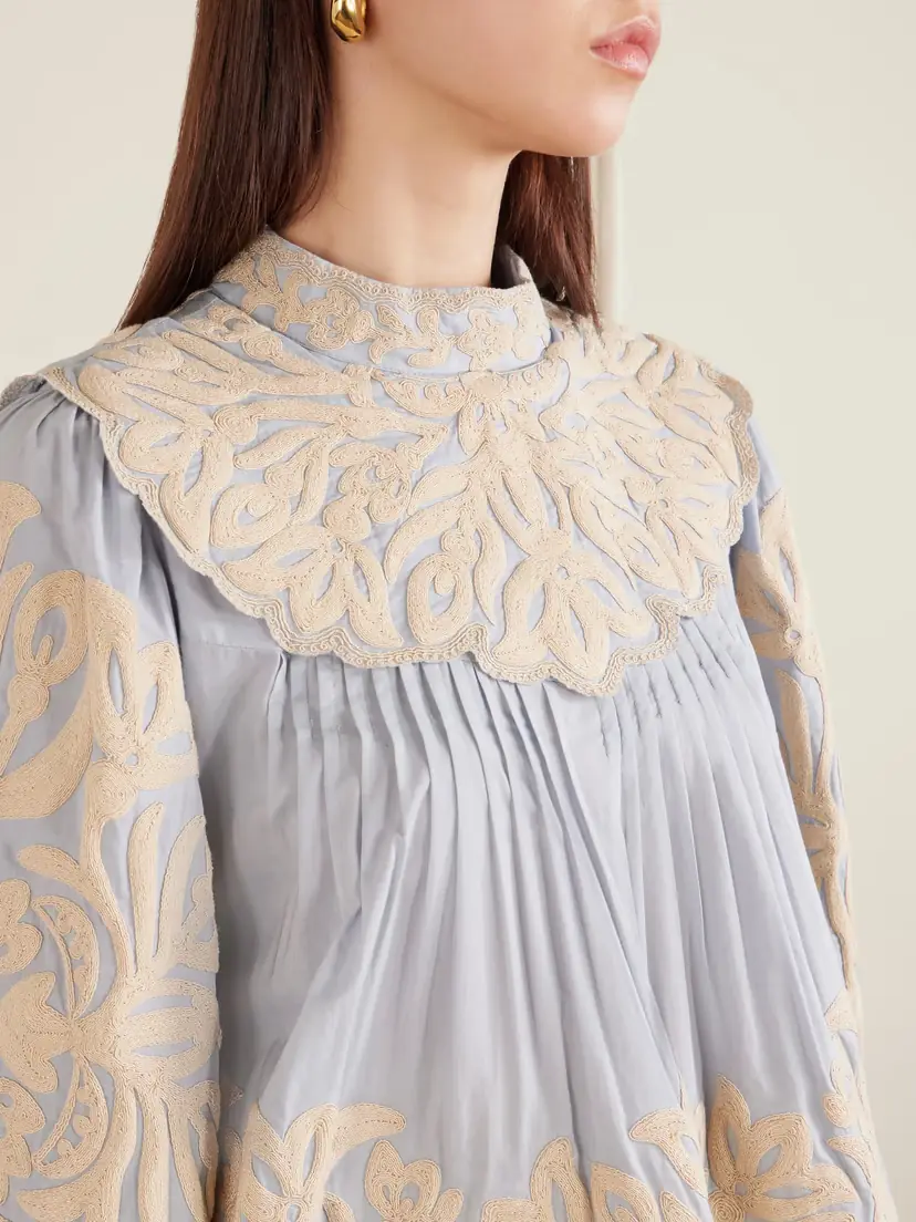 Sea Alexandra Pleated Embroidered Cotton-voile Blouse | Thumbnail 4 Sea Alexandra Pleated Embroidered Cotton-voile Blouse | Thumbnail 4