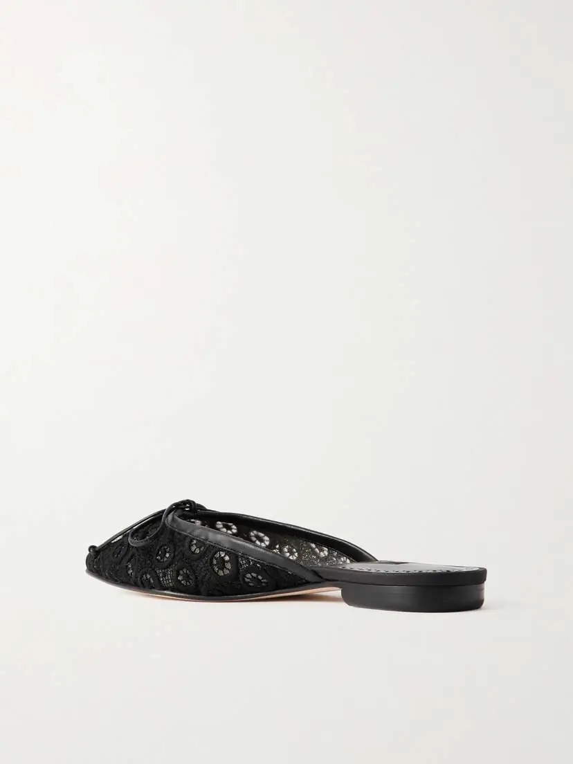 Manolo Blahnik Ballerimu Bow-detailed Leather-trimmed Lace Flats | Thumbnail 3 Manolo Blahnik Ballerimu Bow-detailed Leather-trimmed Lace Flats | Thumbnail 3