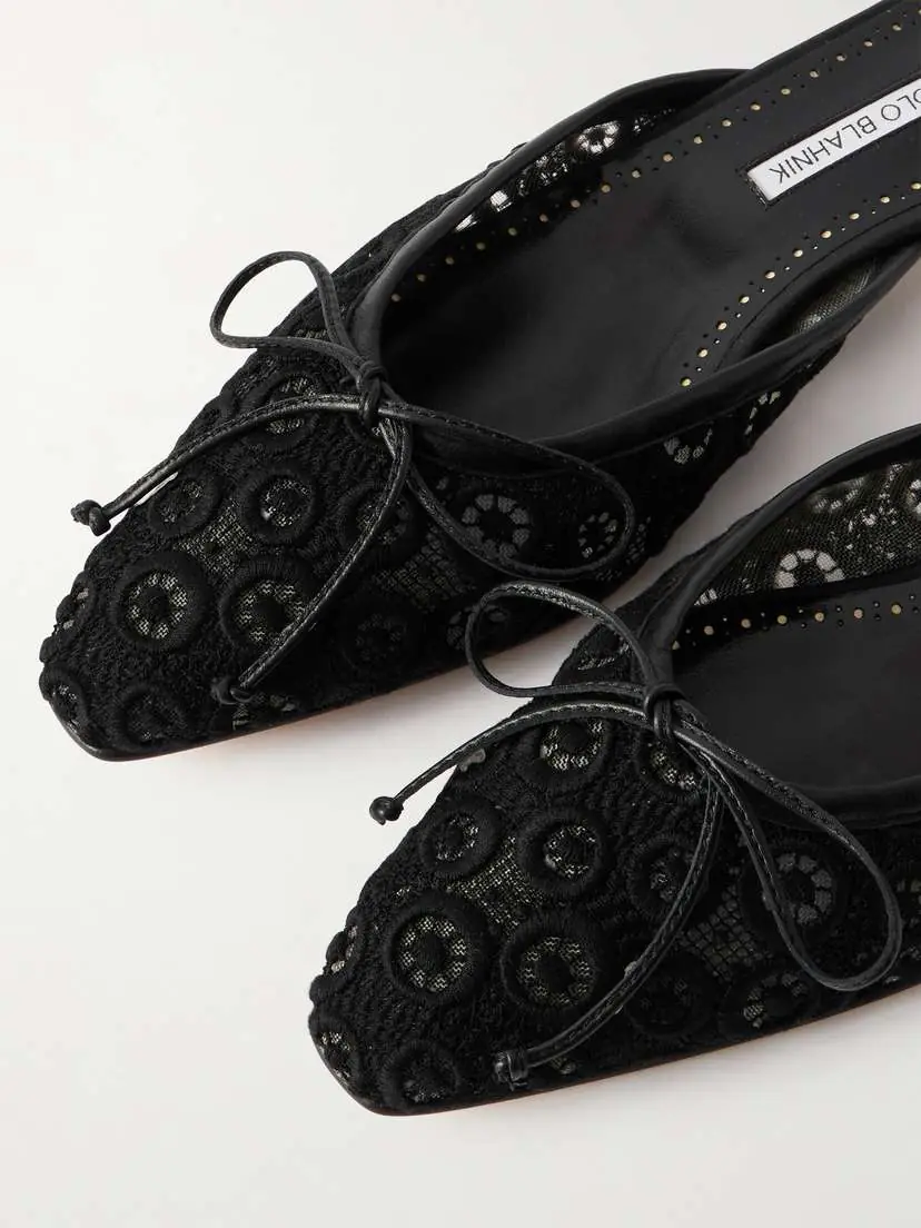 Manolo Blahnik Ballerimu Bow-detailed Leather-trimmed Lace Flats | Thumbnail 5 Manolo Blahnik Ballerimu Bow-detailed Leather-trimmed Lace Flats | Thumbnail 5