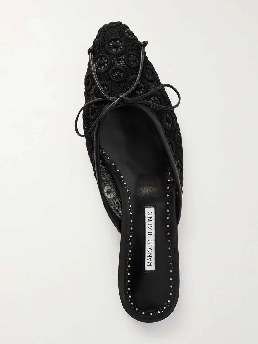 Manolo Blahnik Ballerimu Bow-detailed Leather-trimmed Lace Flats | Thumbnail 6 Manolo Blahnik Ballerimu Bow-detailed Leather-trimmed Lace Flats | Thumbnail 6