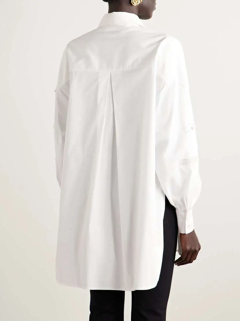 Carolina Herrera Oversized Embroidered Brushed Cotton-blend Poplin Shirt | Thumbnail 4