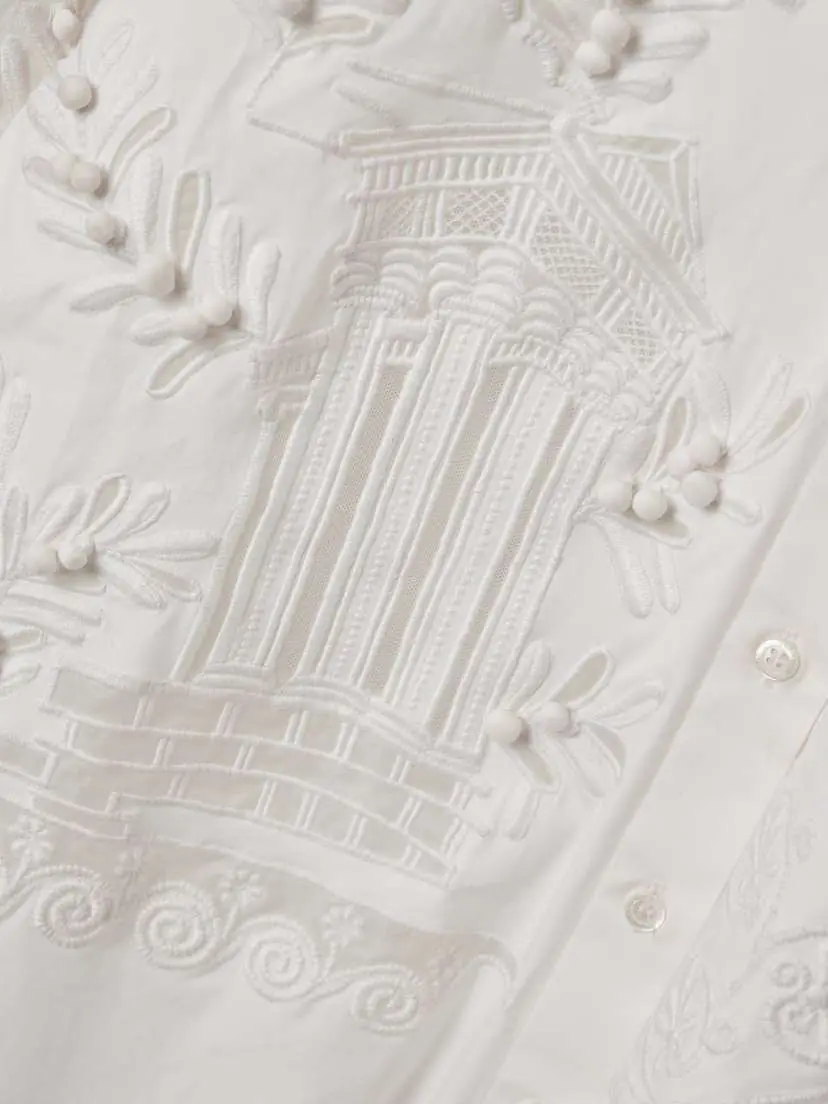 Carolina Herrera Oversized Embroidered Brushed Cotton-blend Poplin Shirt | Thumbnail 5