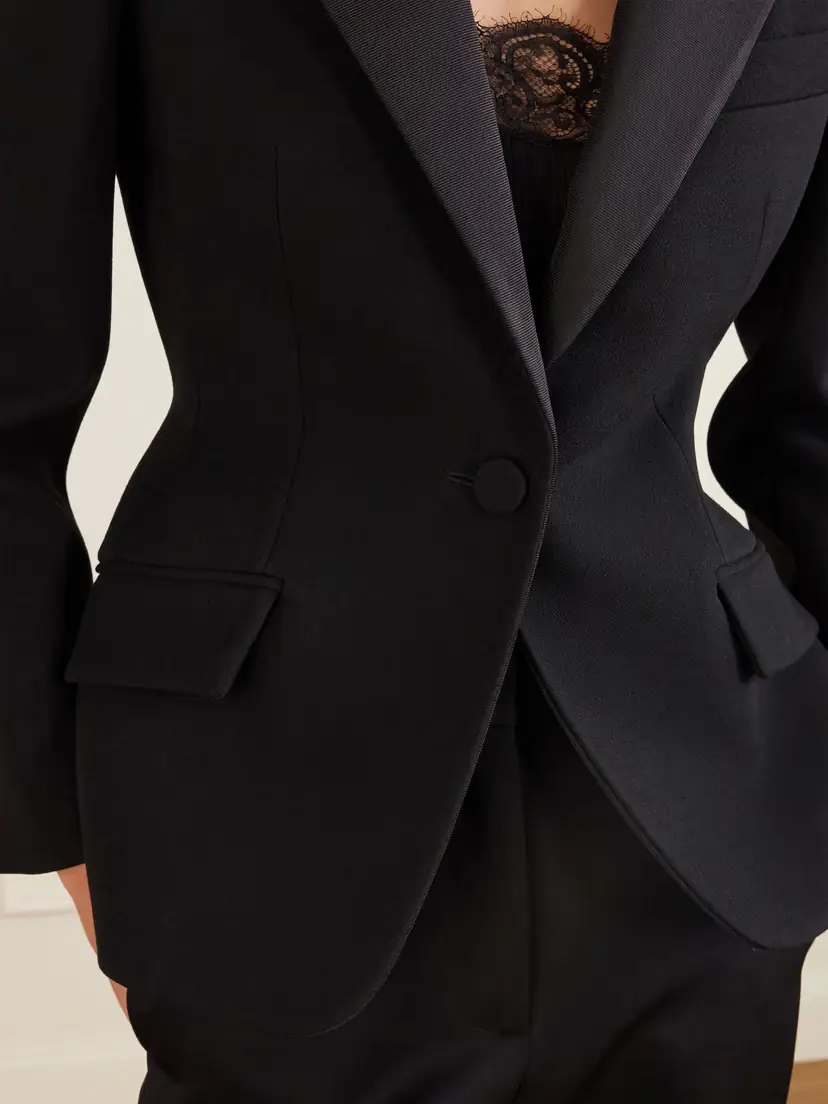 Givenchy Silk-blend Twill-trimmed Textured Wool-blend Blazer | Thumbnail 4 Givenchy Silk-blend Twill-trimmed Textured Wool-blend Blazer | Thumbnail 4