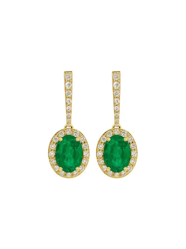 2.83ct Diamonds Emerald 14K Gold Dangle Drop Hoop Earrings 2.83ct Diamonds Emerald 14K Gold Dangle Drop Hoop Earrings