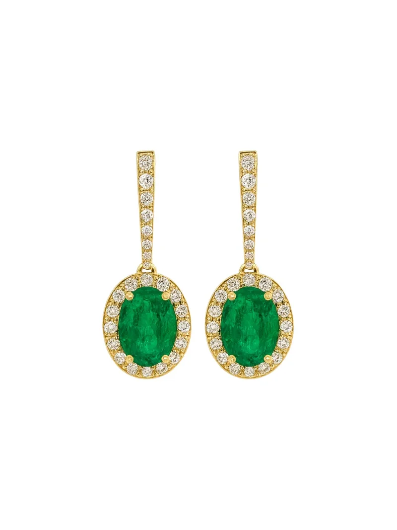 2.83ct Diamonds Emerald 14K Gold Dangle Drop Hoop Earrings 2.83ct Diamonds Emerald 14K Gold Dangle Drop Hoop Earrings