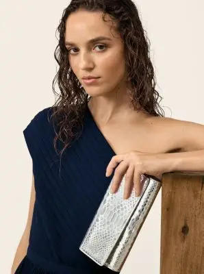 Michael Kors Collection Cate Metallic Snake Embossed Leather Clutch in Silver - One Size by Michael Kors Collection | Thumbnail 2 Michael Kors Collection Cate Metallic Snake Embossed Leather Clutch in Silver - One Size by Michael Kors Collection | Thumbnail 2