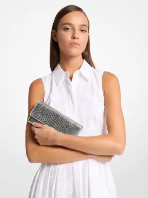 Michael Kors Collection Cate Metallic Snake Embossed Leather Clutch in Silver - One Size by Michael Kors Collection | Thumbnail 5 Michael Kors Collection Cate Metallic Snake Embossed Leather Clutch in Silver - One Size by Michael Kors Collection | Thumbnail 5