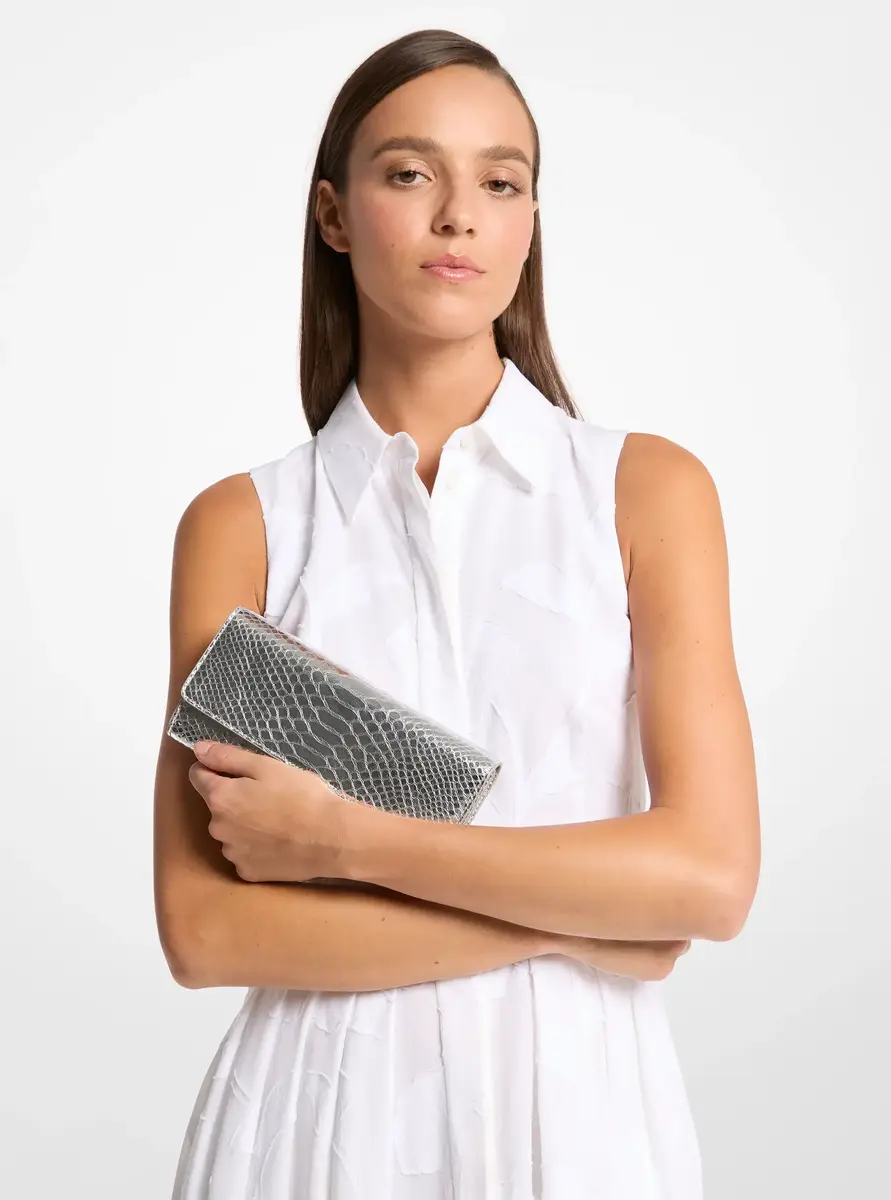 Michael Kors Collection Cate Metallic Snake Embossed Leather Clutch in Silver - One Size by Michael Kors Collection | Thumbnail 8 Michael Kors Collection Cate Metallic Snake Embossed Leather Clutch in Silver - One Size by Michael Kors Collection | Thumbnail 8