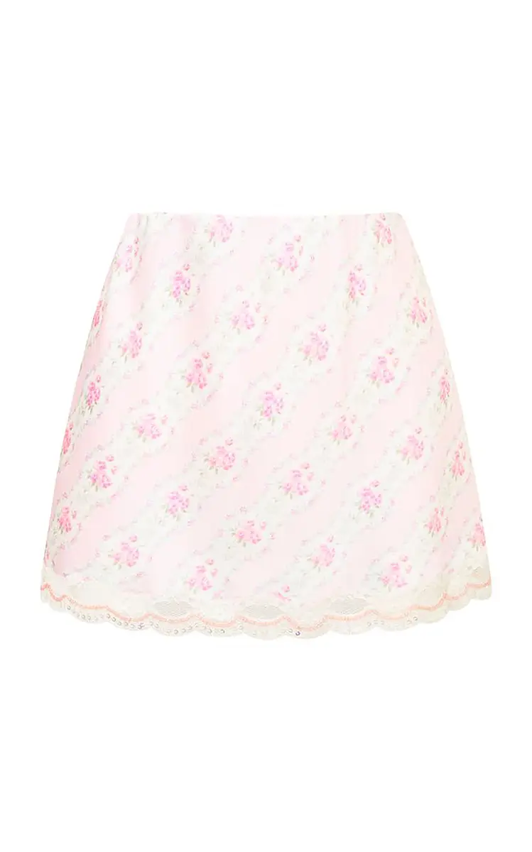 LoveShackFancy Bernes Floral Satin Mini Skirt | Image 1 LoveShackFancy Bernes Floral Satin Mini Skirt | Image 1