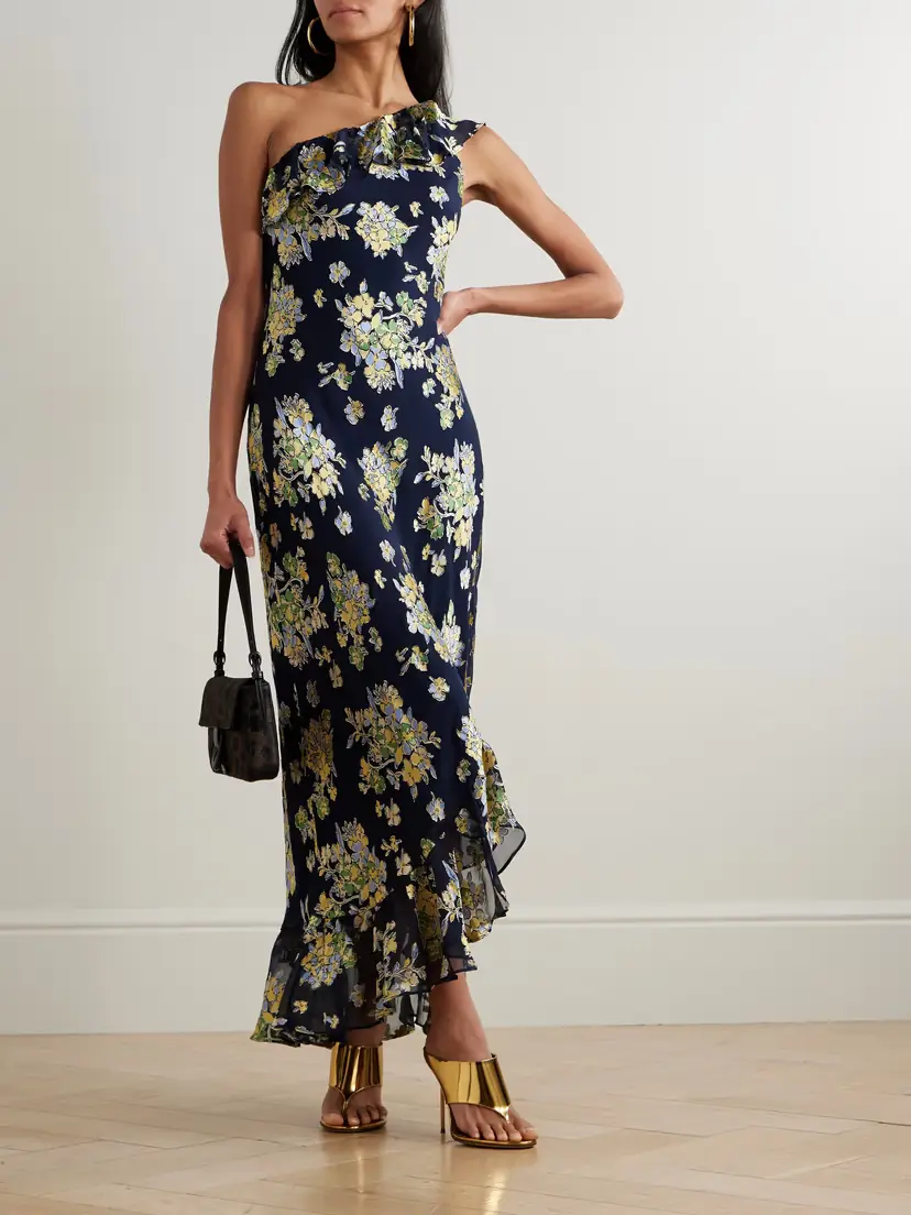 Rixo Leon One-shoulder Ruffled Devoré-velvet Chiffon Maxi Dress | Thumbnail 2 Rixo Leon One-shoulder Ruffled Devoré-velvet Chiffon Maxi Dress | Thumbnail 2