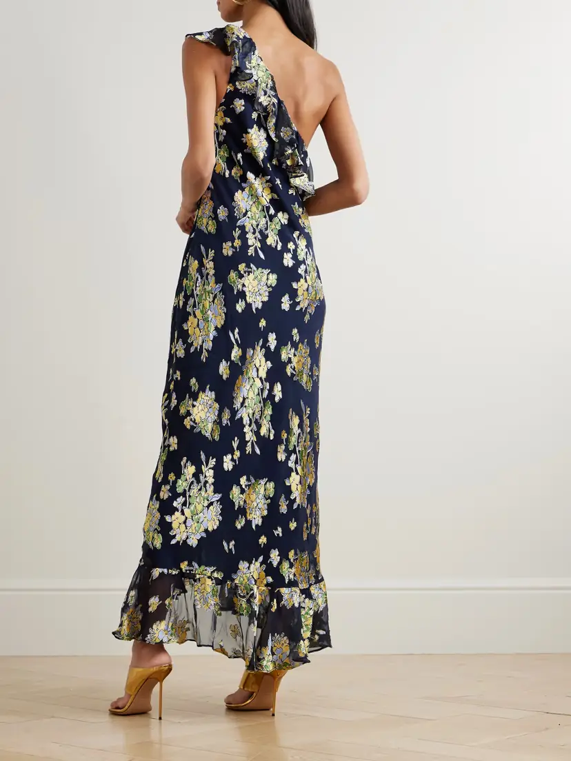 Rixo Leon One-shoulder Ruffled Devoré-velvet Chiffon Maxi Dress | Thumbnail 3 Rixo Leon One-shoulder Ruffled Devoré-velvet Chiffon Maxi Dress | Thumbnail 3