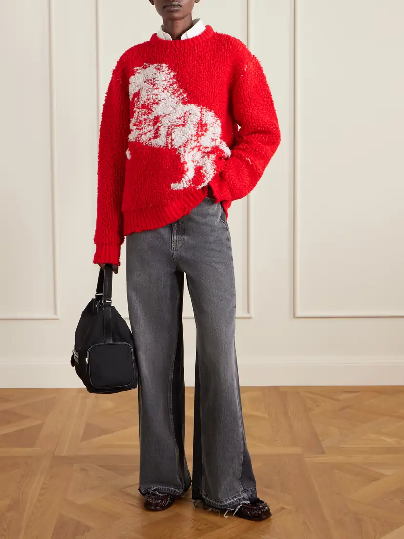 Stella McCartney Oversized Distressed Jacquard-knit Wool-blend Fleece Sweater | Thumbnail 2 Stella McCartney Oversized Distressed Jacquard-knit Wool-blend Fleece Sweater | Thumbnail 2
