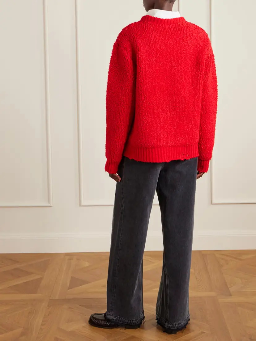 Stella McCartney Oversized Distressed Jacquard-knit Wool-blend Fleece Sweater | Thumbnail 3 Stella McCartney Oversized Distressed Jacquard-knit Wool-blend Fleece Sweater | Thumbnail 3