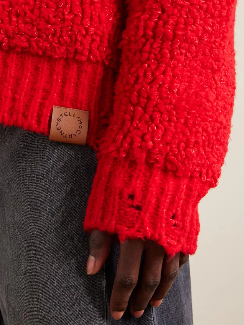 Stella McCartney Oversized Distressed Jacquard-knit Wool-blend Fleece Sweater | Thumbnail 4 Stella McCartney Oversized Distressed Jacquard-knit Wool-blend Fleece Sweater | Thumbnail 4