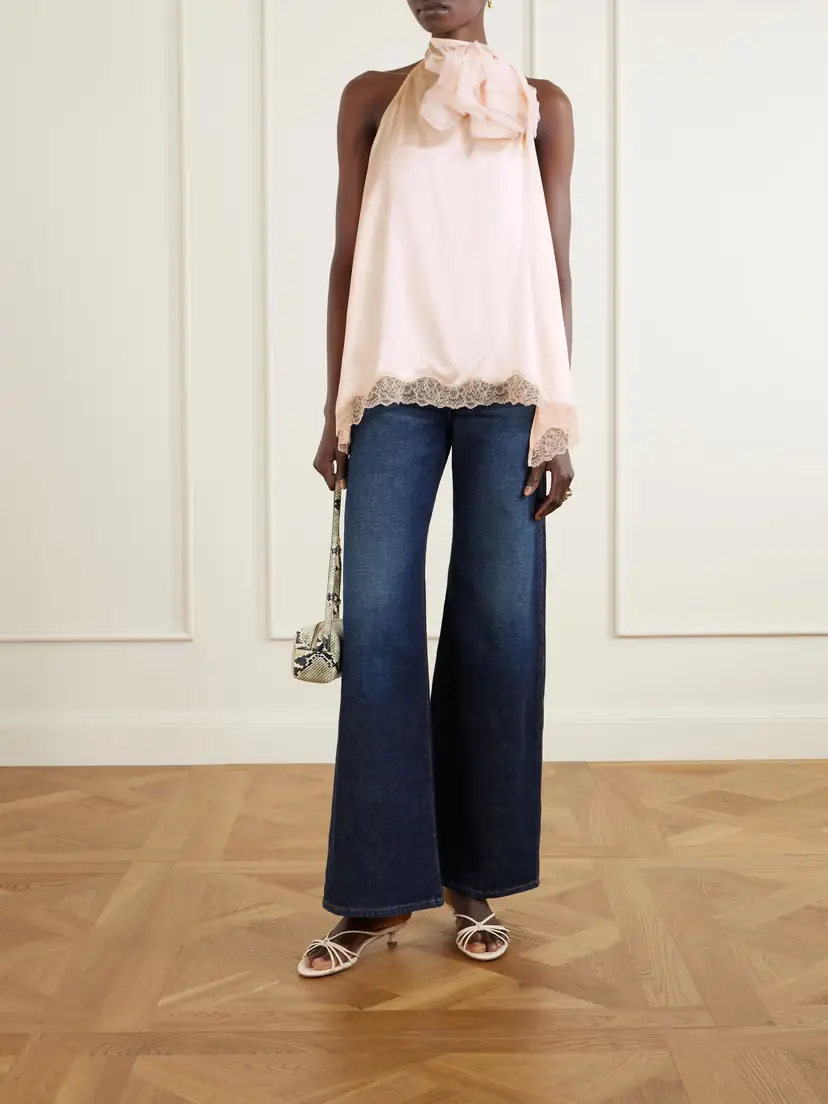 Magda Butrym Appliquéd Lace-trimmed Silk-satin Halterneck Top | Thumbnail 2 Magda Butrym Appliquéd Lace-trimmed Silk-satin Halterneck Top | Thumbnail 2