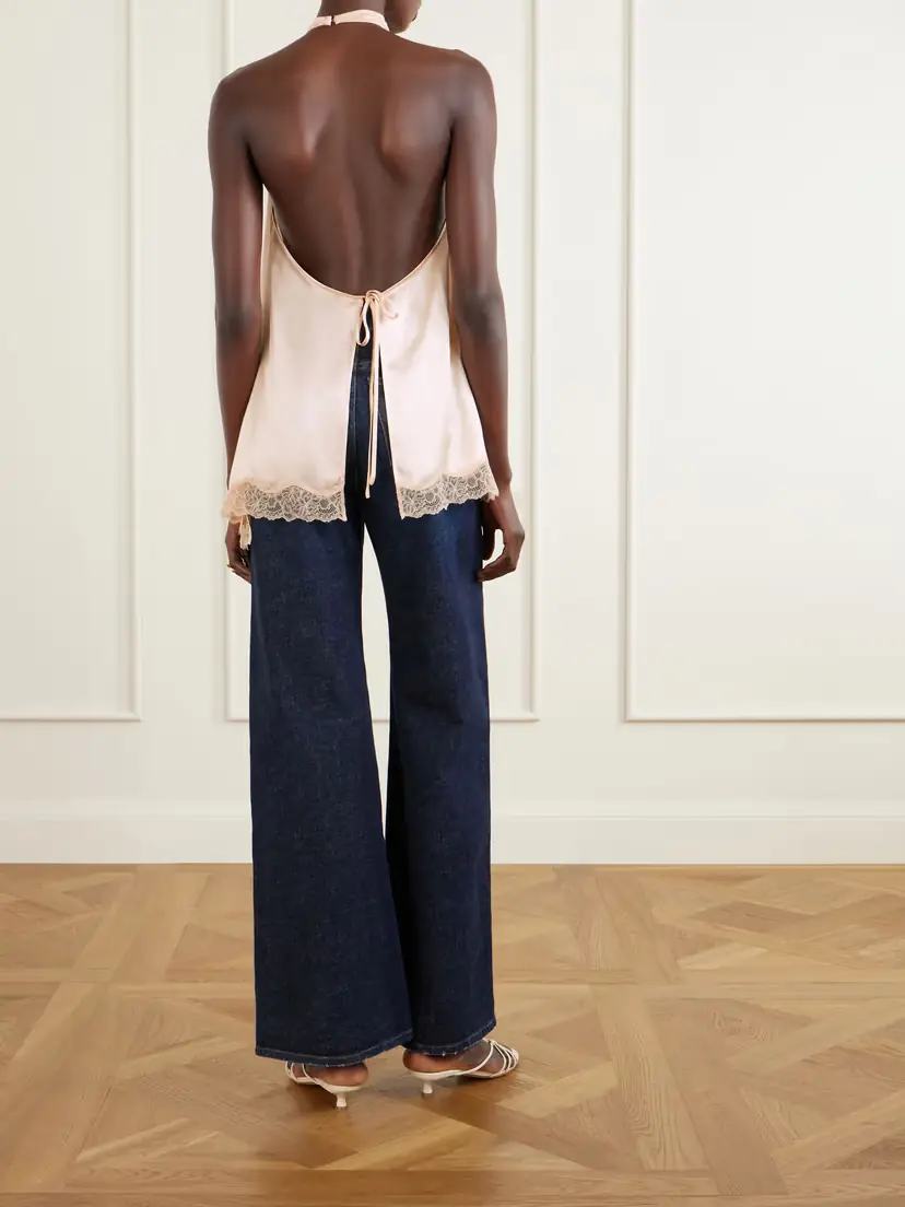 Magda Butrym Appliquéd Lace-trimmed Silk-satin Halterneck Top | Thumbnail 3 Magda Butrym Appliquéd Lace-trimmed Silk-satin Halterneck Top | Thumbnail 3