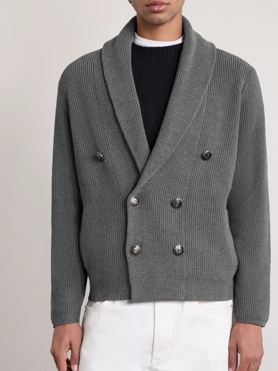 Brunello Cucinelli Shawl-Collar Double-Breasted Ribbed Cotton Cardigan - Men | Thumbnail 3 Brunello Cucinelli Shawl-Collar Double-Breasted Ribbed Cotton Cardigan - Men | Thumbnail 3