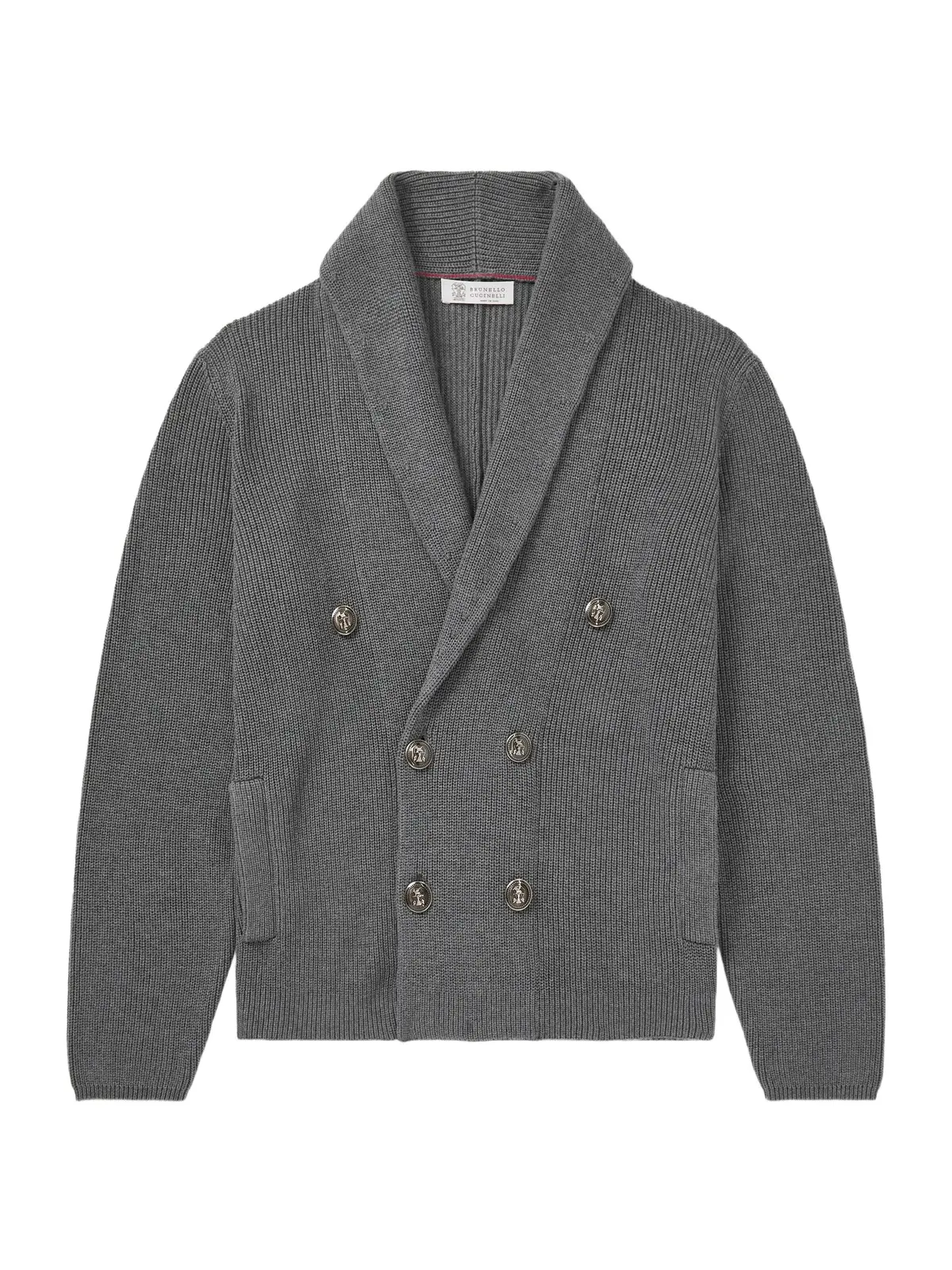 Shawl-Collar Double-Breasted Ribbed Cotton Cardigan - Men Shawl-Collar Double-Breasted Ribbed Cotton Cardigan - Men