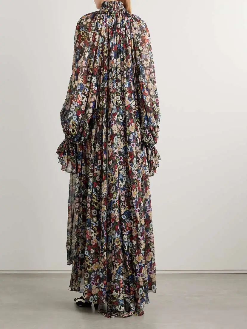 Khaite Edgar Pleated Floral-print Silk-chiffon Turtleneck Maxi Dress | Thumbnail 3 Khaite Edgar Pleated Floral-print Silk-chiffon Turtleneck Maxi Dress | Thumbnail 3