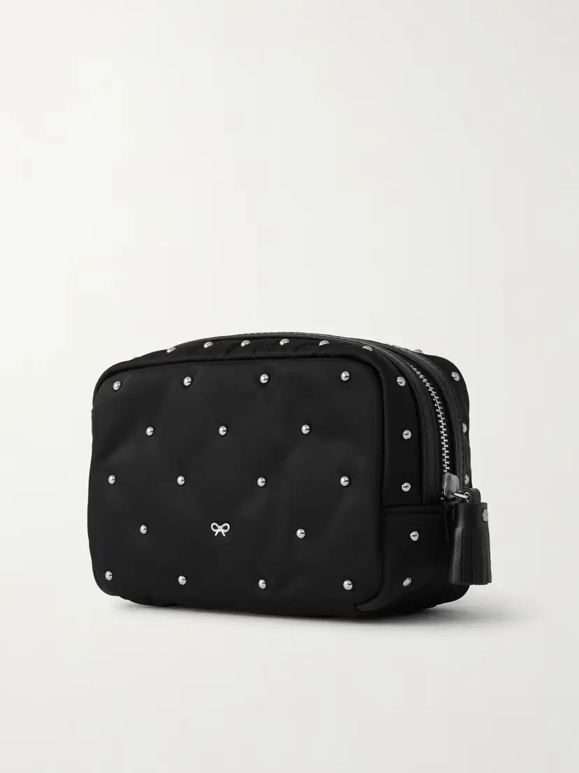 Anya Hindmarch Important Things Studded Leather-trimmed Recycled Satin Cosmetics Case | Thumbnail 2 Anya Hindmarch Important Things Studded Leather-trimmed Recycled Satin Cosmetics Case | Thumbnail 2
