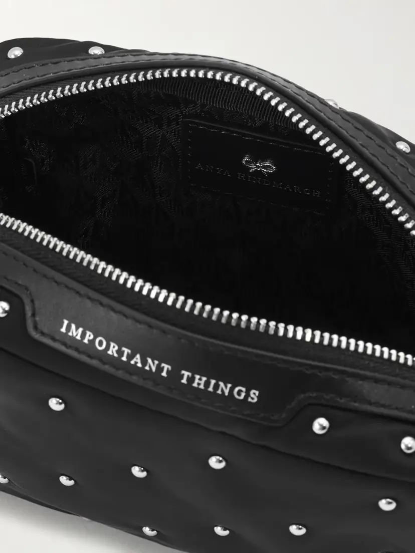 Anya Hindmarch Important Things Studded Leather-trimmed Recycled Satin Cosmetics Case | Thumbnail 4 Anya Hindmarch Important Things Studded Leather-trimmed Recycled Satin Cosmetics Case | Thumbnail 4