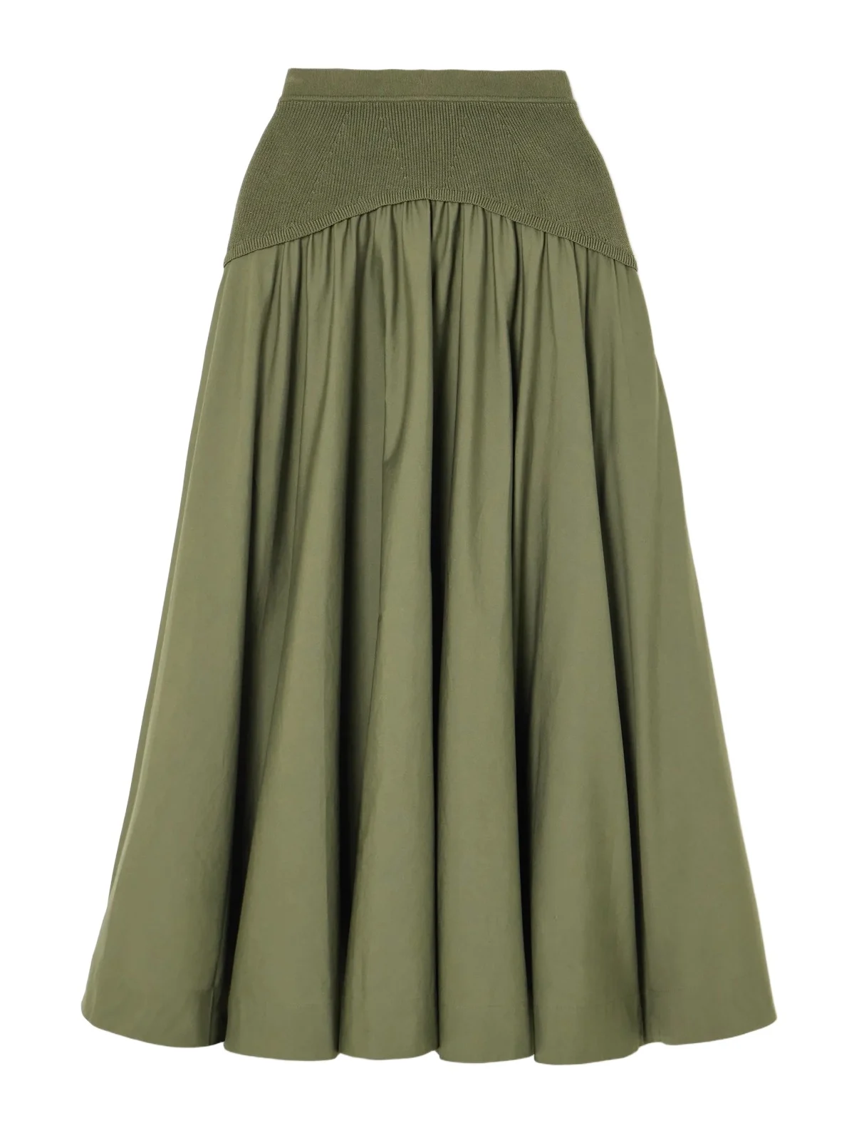 Ovie Pleated Ribbed-knit Trimmed Cotton-poplin Midi Skirt Ovie Pleated Ribbed-knit Trimmed Cotton-poplin Midi Skirt