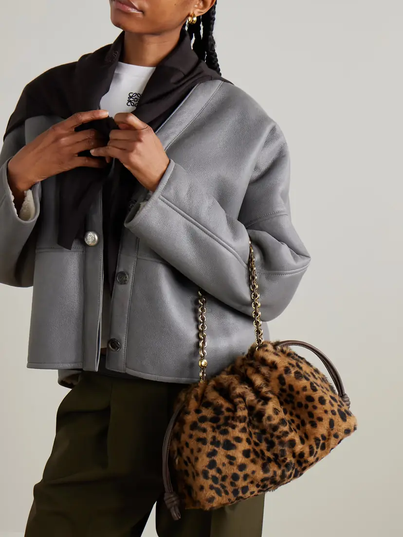 Loewe Flamenco Medium Leather-trimmed Leopard-print Shearling Clutch | Thumbnail 2 Loewe Flamenco Medium Leather-trimmed Leopard-print Shearling Clutch | Thumbnail 2