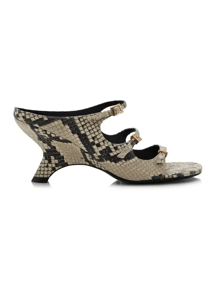 River Snake-Print Leather Mules