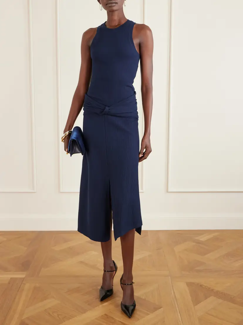 Victoria Beckham Knotted Stretch Organic Cotton-crepon Midi Skirt | Thumbnail 2