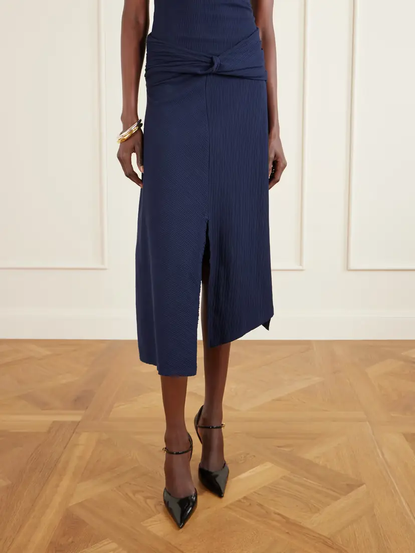 Victoria Beckham Knotted Stretch Organic Cotton-crepon Midi Skirt | Thumbnail 3