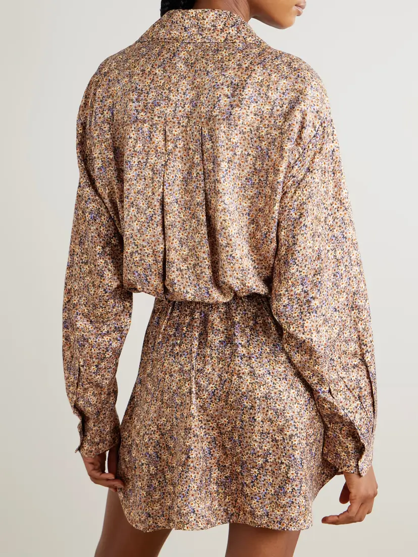 Isabel Marant Harmony Floral-print Satin-jacquard Wrap Mini Shirt Dress | Thumbnail 3 Isabel Marant Harmony Floral-print Satin-jacquard Wrap Mini Shirt Dress | Thumbnail 3