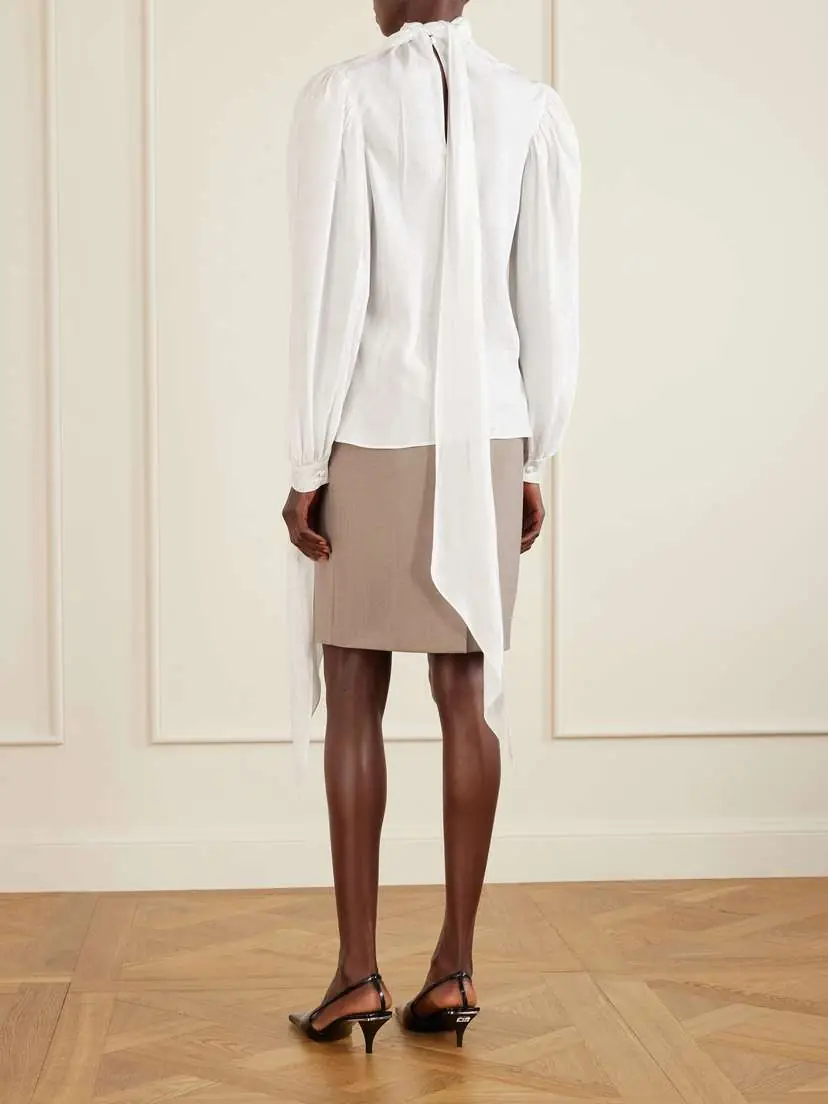 Gucci Tie-detailed Floral-jacquard Satin-crepe Blouse | Thumbnail 4 Gucci Tie-detailed Floral-jacquard Satin-crepe Blouse | Thumbnail 4