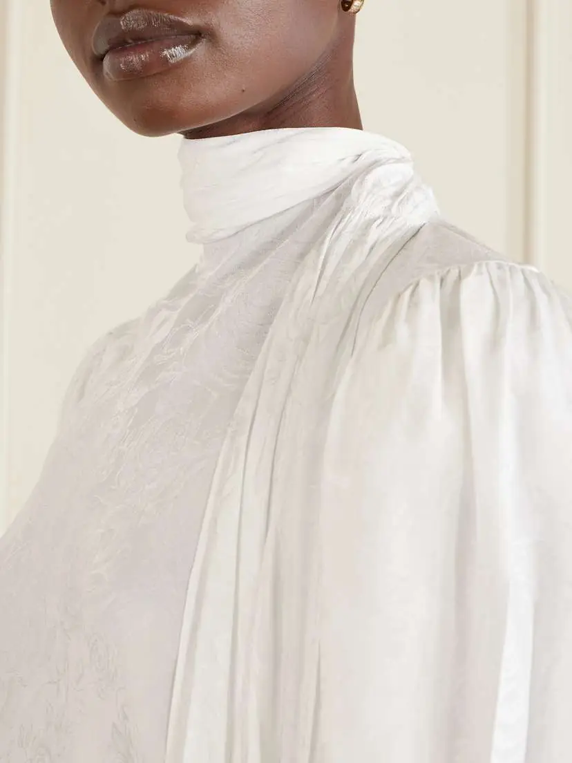 Gucci Tie-detailed Floral-jacquard Satin-crepe Blouse | Thumbnail 5 Gucci Tie-detailed Floral-jacquard Satin-crepe Blouse | Thumbnail 5