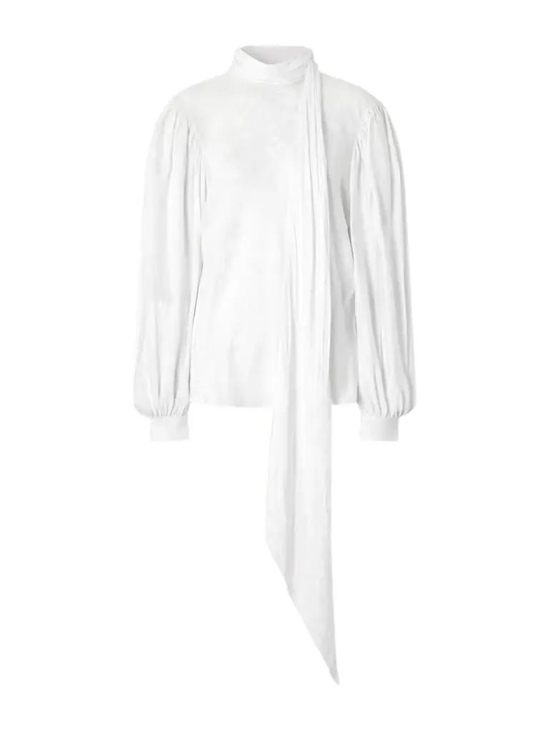 Tie-detailed Floral-jacquard Satin-crepe Blouse
