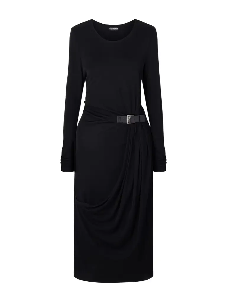 Belted Draped Jersey Midi Dress Belted Draped Jersey Midi Dress
