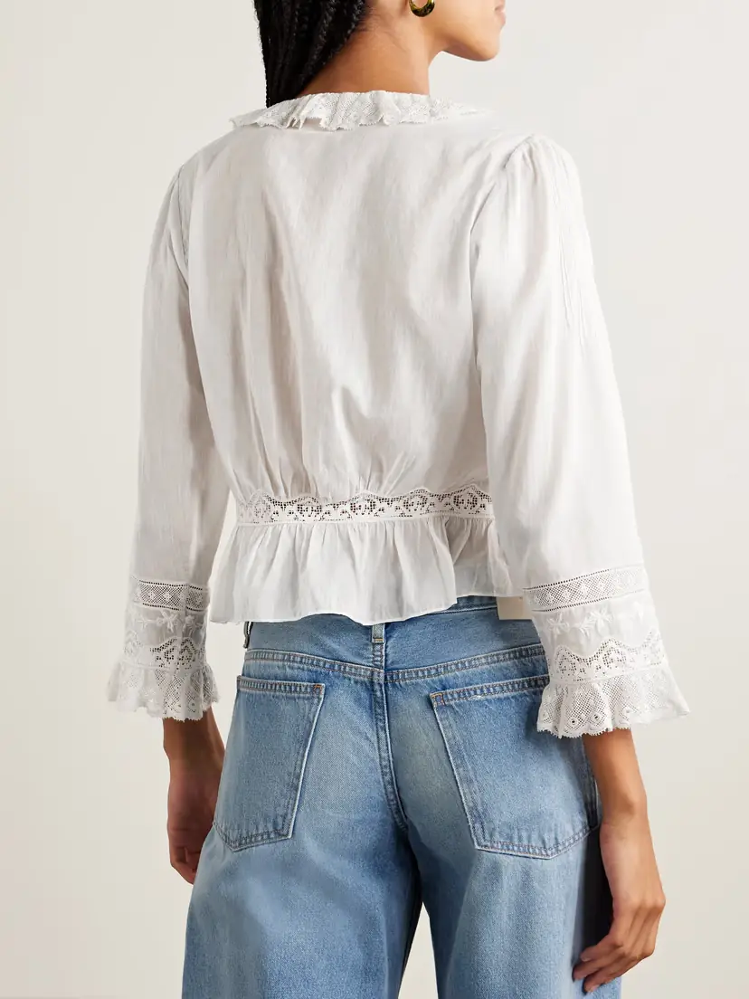 DÔEN Eldoris Lace-trimmed Pintucked Organic Cotton-voile Blouse | Thumbnail 3 DÔEN Eldoris Lace-trimmed Pintucked Organic Cotton-voile Blouse | Thumbnail 3
