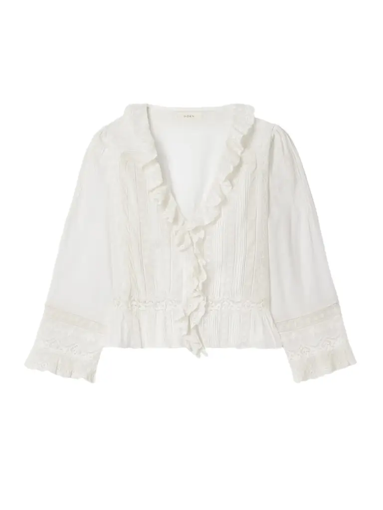 DÔEN Eldoris Lace-trimmed Pintucked Organic Cotton-voile Blouse | Image 1 DÔEN Eldoris Lace-trimmed Pintucked Organic Cotton-voile Blouse | Image 1