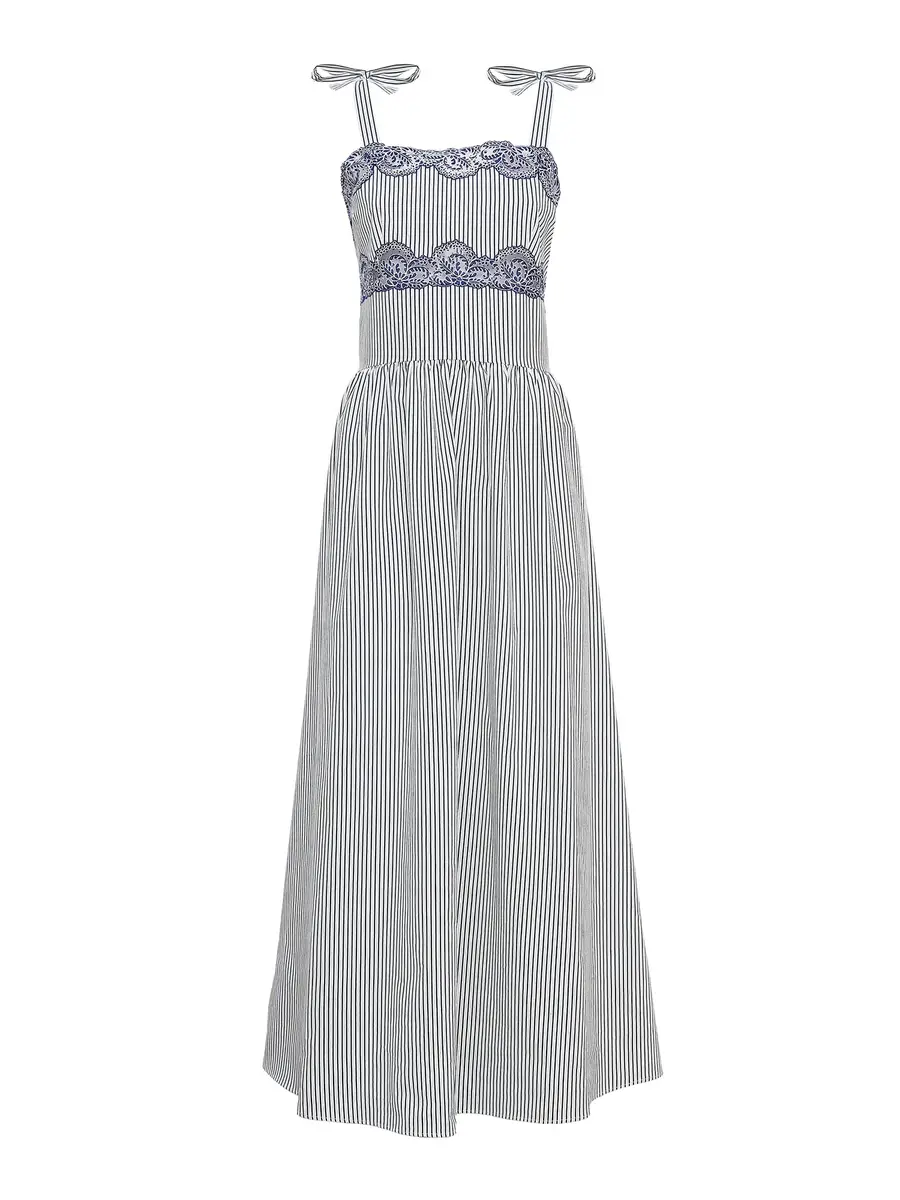 Loretta Caponi Sabine Lace-Trimmed Cotton Midi Dress | Image 1 Loretta Caponi Sabine Lace-Trimmed Cotton Midi Dress | Image 1