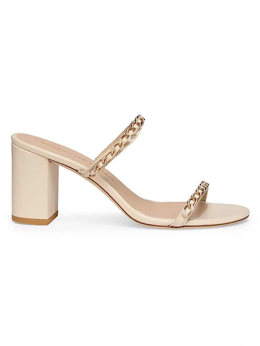 Stuart Weitzman Women's Soluxe 75MM Chain-Strap Leather Sandals - Linen | Image 1 Stuart Weitzman Women's Soluxe 75MM Chain-Strap Leather Sandals - Linen | Image 1