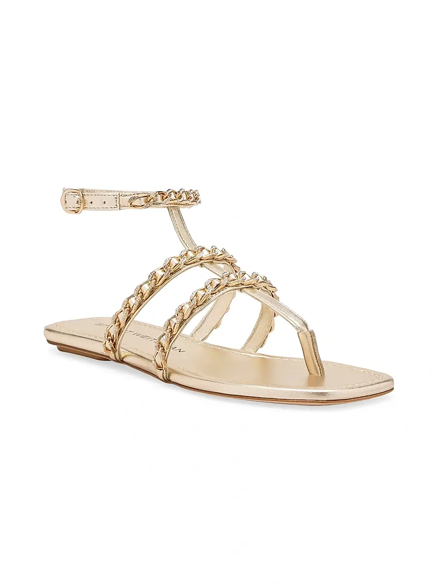 Stuart Weitzman Women's Chain-Strap Metallic Leather Sandals | Thumbnail 2 Stuart Weitzman Women's Chain-Strap Metallic Leather Sandals | Thumbnail 2