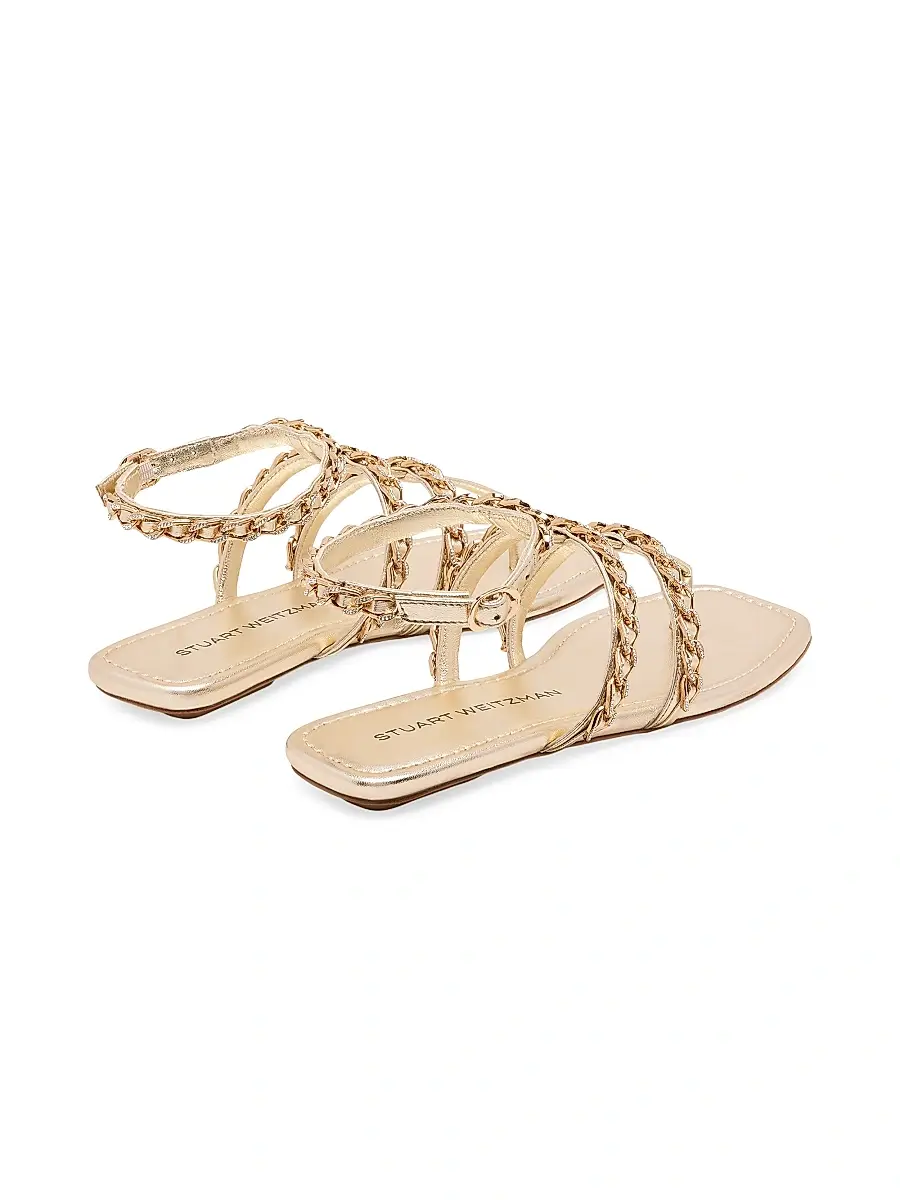 Stuart Weitzman Women's Chain-Strap Metallic Leather Sandals | Thumbnail 3 Stuart Weitzman Women's Chain-Strap Metallic Leather Sandals | Thumbnail 3