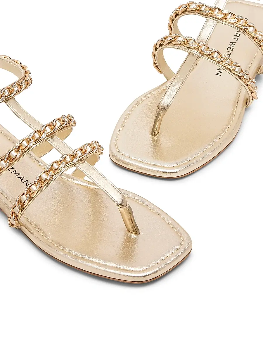 Stuart Weitzman Women's Chain-Strap Metallic Leather Sandals | Thumbnail 4 Stuart Weitzman Women's Chain-Strap Metallic Leather Sandals | Thumbnail 4