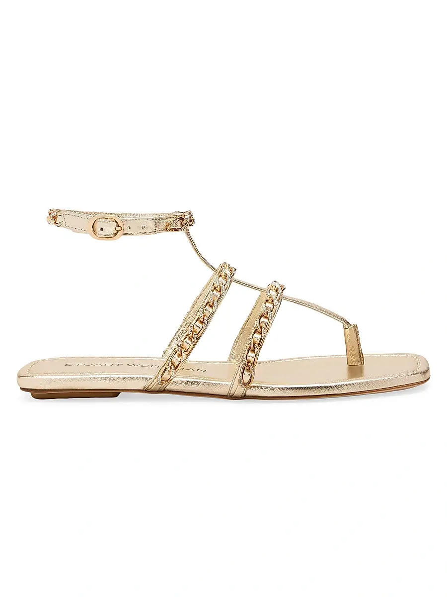 Stuart Weitzman Women's Chain-Strap Metallic Leather Sandals - Platino | Image 1 Stuart Weitzman Women's Chain-Strap Metallic Leather Sandals - Platino | Image 1