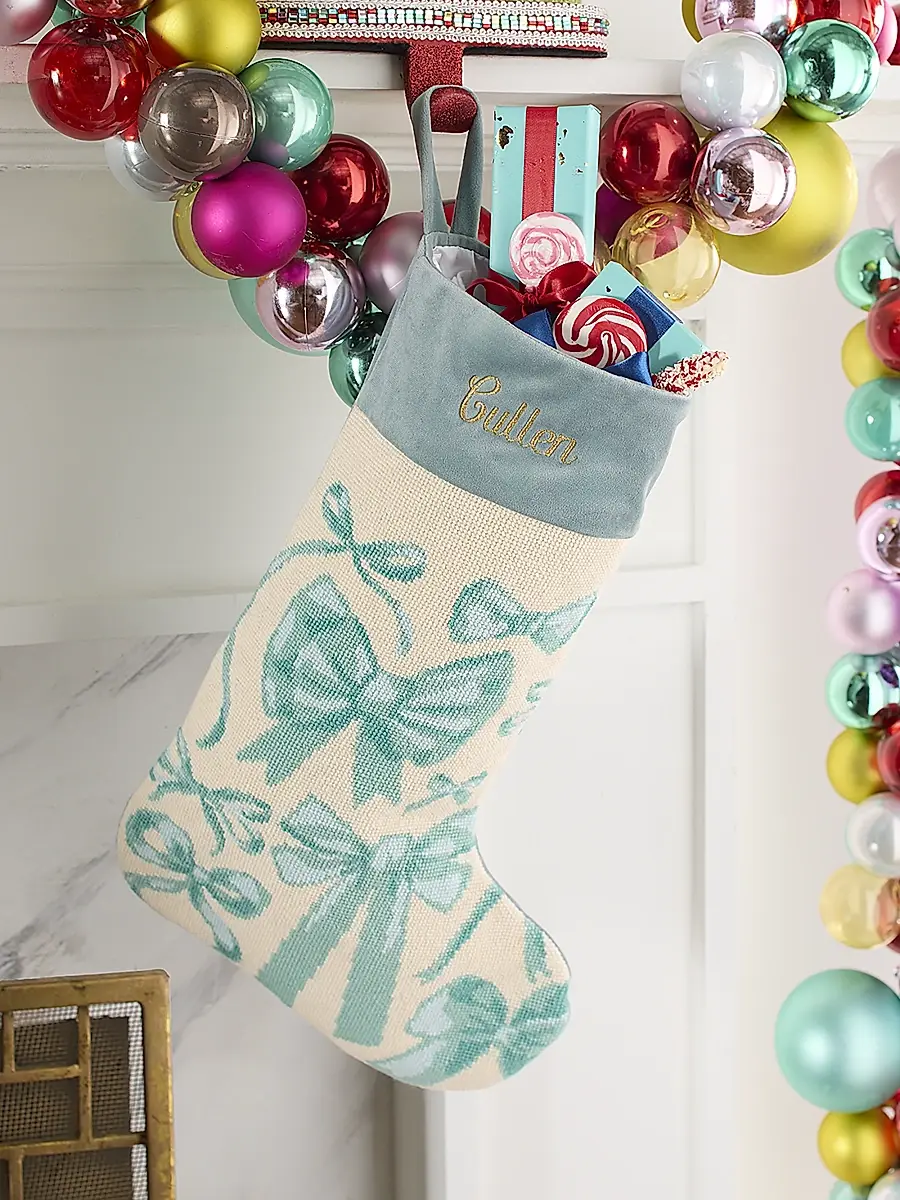 Bauble Stockings Kindly Kate Personalized Needlepoint Christmas Stocking | Image 1 Bauble Stockings Kindly Kate Personalized Needlepoint Christmas Stocking | Image 1