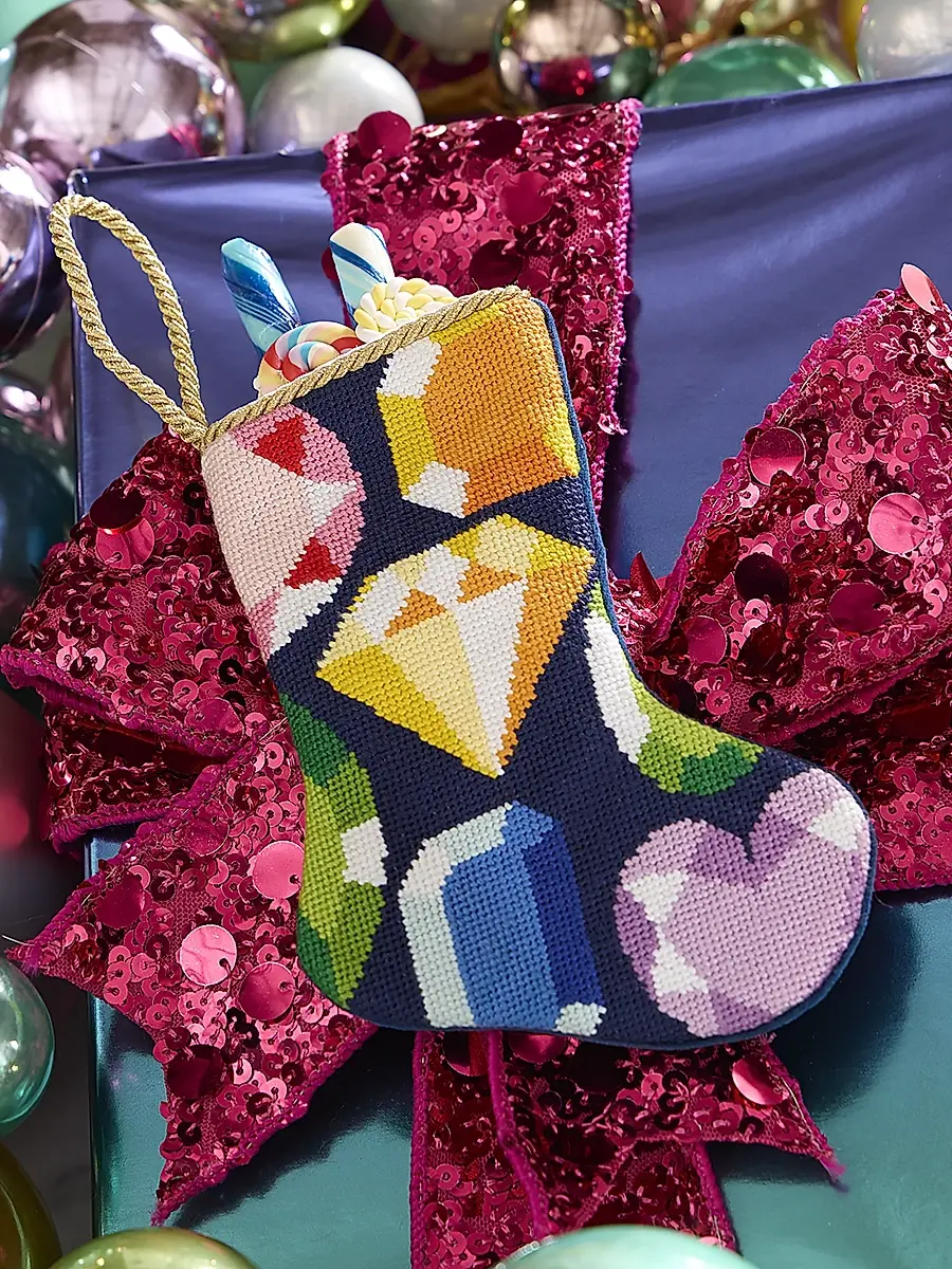 Bauble Stockings Cool Yule Jewel Needlepoint Mini Stocking Ornament | Image 1 Bauble Stockings Cool Yule Jewel Needlepoint Mini Stocking Ornament | Image 1