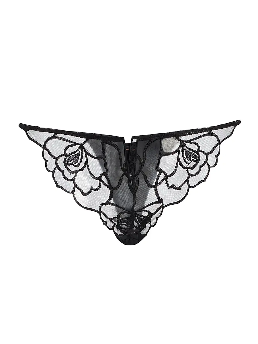 Women's Petite Chou Floral-Embroidered Lace Thong