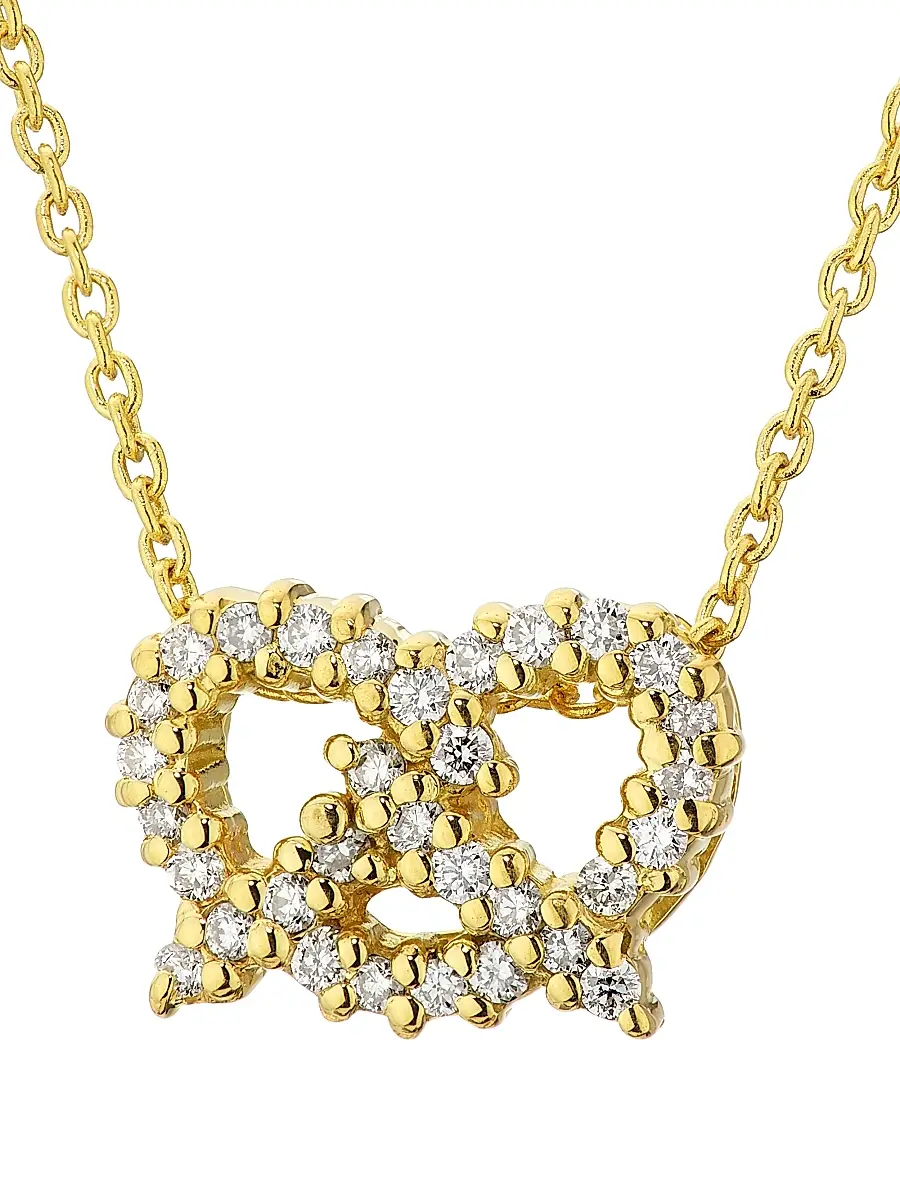 Roberto Coin Women's Tiny Treasures 18K Yellow Gold & 0.12 TCW Diamond Salty Pretzel Pendant Necklace - Yellow Gold | Thumbnail 4 Roberto Coin Women's Tiny Treasures 18K Yellow Gold & 0.12 TCW Diamond Salty Pretzel Pendant Necklace - Yellow Gold | Thumbnail 4