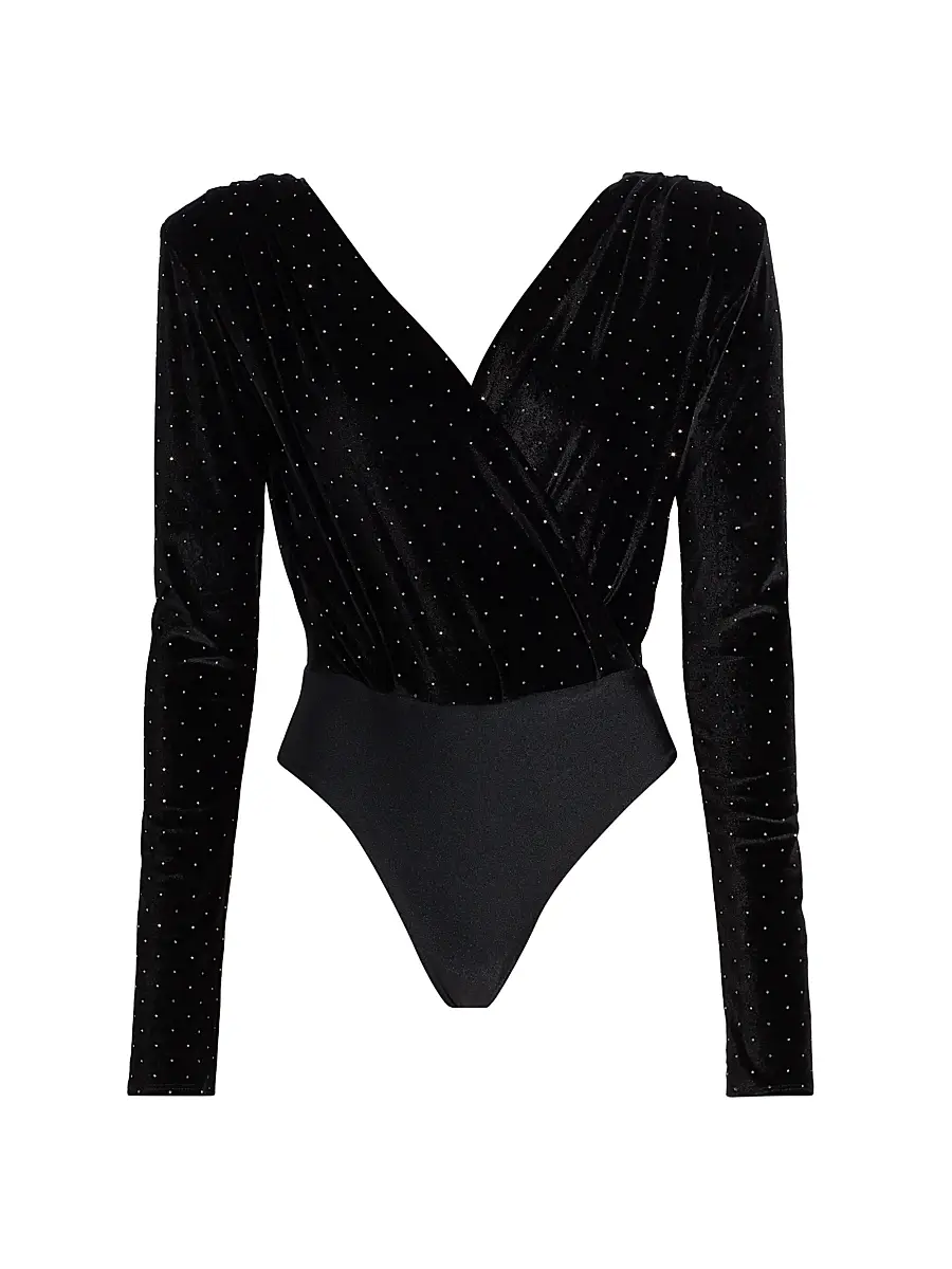 Mariandree Gaitan Women's Marcela Crystal-Embellished Velvet Bodysuit - Black - Size XS | Image 1 Mariandree Gaitan Women's Marcela Crystal-Embellished Velvet Bodysuit - Black - Size XS | Image 1