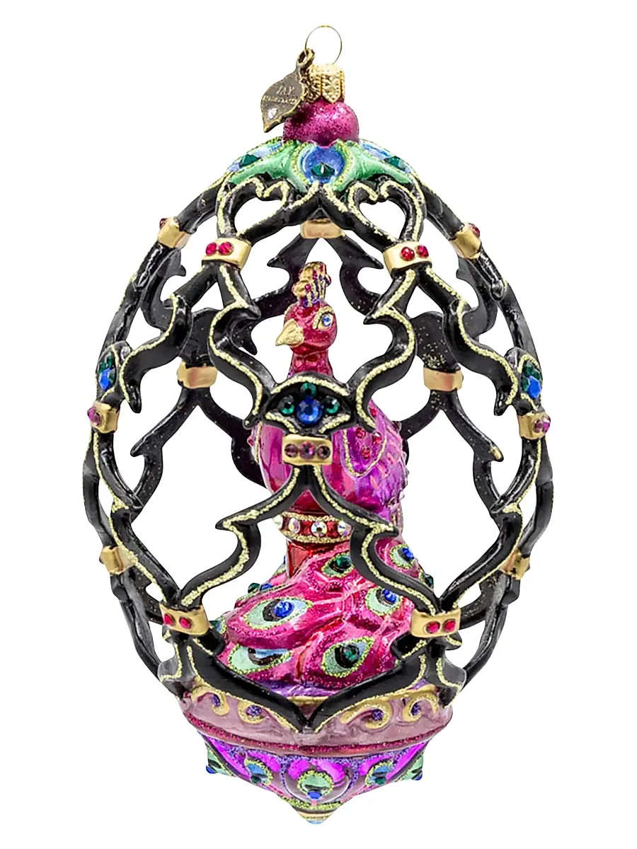 Jay Strongwater Multicolored Glass Peacock Egg Ornament