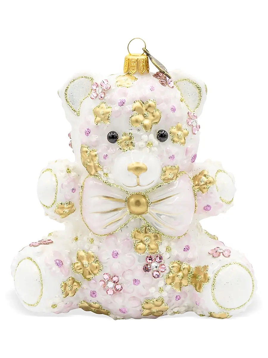 Jay Strongwater Pink Floral Teddy Christmas Ornament